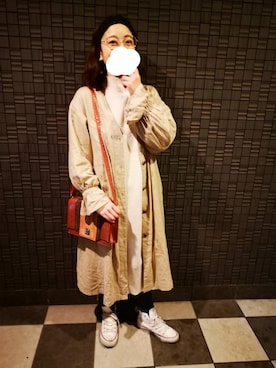 「アイテム（メガネ、ホワイト系）」を使った、riona523さん（レディース・158cm）の春コーディネート