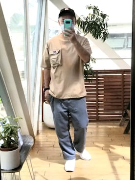 「ポケットＴシャツ」｜「アイテム（キャップ）」を使った、iuriurさん（メンズ・175cm）の春コーディネート