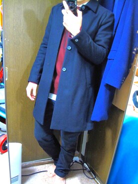 「RAGEBLUE（レイジブルー）の＜トレンドのロング丈＞ワッフルロングカットソー/733404（Tシャツ/カットソー）」を使った、マーシーさん（メンズ・176cm）の冬コーディネート