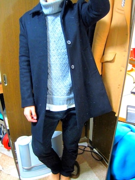 「RAGEBLUE（レイジブルー）の＜トレンドのロング丈＞ワッフルロングカットソー/733404（Tシャツ/カットソー）」を使った、マーシーさん（メンズ・176cm）の冬コーディネート