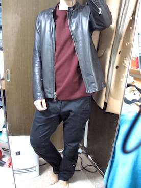 「Lui's（ルイス）のアイテム（ライダースジャケット）」を使った、マーシーさん（メンズ・176cm）の冬コーディネート