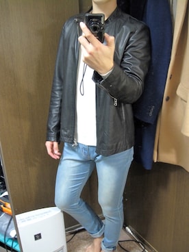 「Lui's（ルイス）のアイテム（ライダースジャケット）」を使った、マーシーさん（メンズ・176cm）の冬コーディネート
