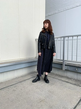 「#新作」｜「アイテム（ライダースジャケット）」を使った、A.JYOさん（レディース・157cm）の冬コーディネート
