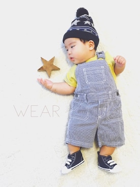 「OLD NAVY（オールドネイビー）のアイテム（オールインワン・サロペット）」を使った、KOMUGIさん（キッズ・70cm）の秋コーディネート