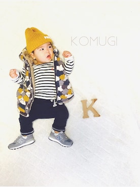 「アイテム（ダウンベスト、その他）」を使った、KOMUGIさん（キッズ・70cm）の秋コーディネート