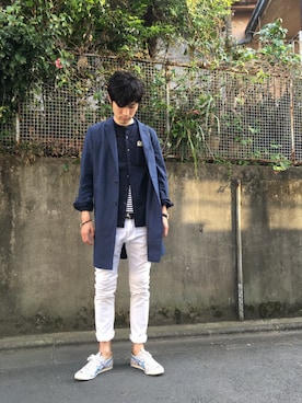 「ノーカラーシャツ」｜「アイテム（チェスターコート）」を使った、terugeさん（メンズ・178cm）の春コーディネート