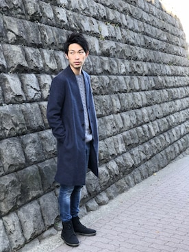 「SHIPS JET BLUE（シップスジェットブルー）のアイテム（チェスターコート）」を使った、terugeさん（メンズ・178cm）の冬コーディネート