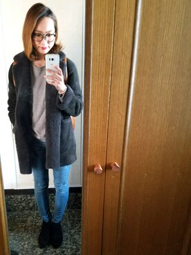「ボーイッシュ」｜「アイテム（ムートンコート）」を使った、sugarさん（レディース・164cm）の冬コーディネート