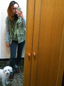 「Abercrombie&Fitch（アバークロンビーアンドフィッチ）のアイテム（ミリタリージャケット）」を使った、sugarさん（レディース・164cm）の秋コーディネート