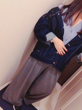 「GLOBAL WORK（グローバルワーク）のBIG Gジャン/759637（デニムジャケット、ブルー系）」を使った、A-rinさん（レディース・152cm）の秋コーディネート