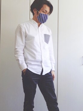 「ボタンダウンシャツ」｜「アイテム（財布/小物）」を使った、Hiro Funatouさん（メンズ・167cm）の春コーディネート