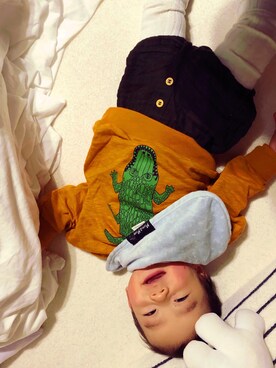 「Mini Rodini（ミニロディーニ）のアイテム（スウェット）」を使った、mayumineyさん（キッズ・70cm）の冬コーディネート