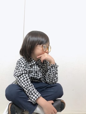 「ギンガムチェックシャツ」｜sTm.I✪⍟さん（キッズ・100cm）の春コーディネート