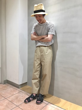 「ORCIVAL（オーシバル）の半袖ボートネックＴシャツ ST MEN（Tシャツ/カットソー、ホワイト系）」を使った、naoyakatoさん（メンズ・167cm）の春コーディネート