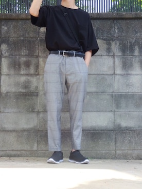 「グレンチェック」｜「アイテム（スリッポン）」を使った、ヨハン)さん（メンズ・166cm）の夏コーディネート