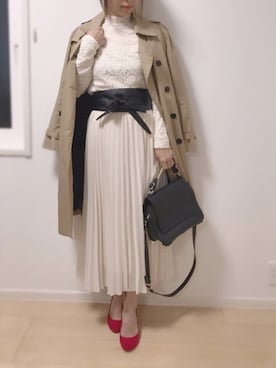 「サッシュベルト」｜「アイテム（トレンチコート）」を使った、momoさん（レディース・157cm）の春コーディネート