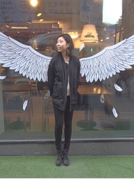 「韓国」｜「アイテム（MA-1）」を使った、noelさん（レディース・160cm）の冬コーディネート