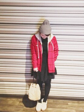 「お正月」｜「アイテム（ニットキャップ/ビーニー）」を使った、mさん（レディース・151cm）の冬コーディネート