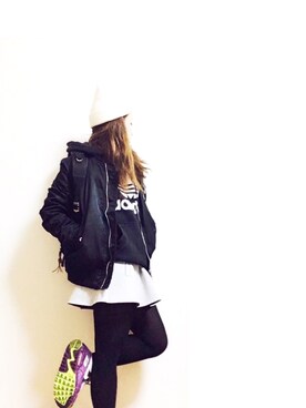 「URBAN RESEARCH（アーバンリサーチ）のアイテム（MA-1）」を使った、mさん（レディース・151cm）の冬コーディネート