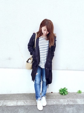 「Ungrid（アングリッド）のフレイドヘムストスリ（デニムパンツ）」を使った、mさん（レディース・151cm）の春コーディネート