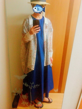 「JOURNAL STANDARD（ジャーナルスタンダード）のH/Sマキシフレアワンピース◆3（ワンピース、ブルー系）」を使った、moonmuangさん（レディース・162cm）の夏コーディネート