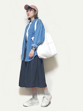 「salut!（サリュ!）のアイテム（キャップ）」を使った、かほこ。さん（レディース・161cm）の春コーディネート