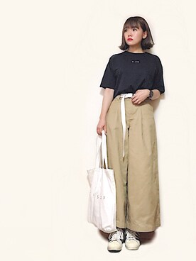 「JEANASIS（ジーナシス）のアイテム（チノパンツ）」を使った、かほこ。さん（レディース・161cm）の夏コーディネート