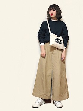 「JEANASIS（ジーナシス）のアイテム（チノパンツ）」を使った、かほこ。さん（レディース・161cm）の冬コーディネート