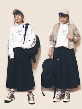 「チャックテイラー」｜「アイテム（ブルゾン）」を使った、かほこ。さん（レディース・161cm）の春コーディネート