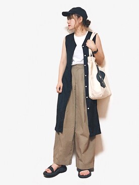 「DHOLIC（ディーホリック）のストラップSETボタンスリットワンピース（ワンピース）」を使った、かほこ。さん（レディース・161cm）の夏コーディネート