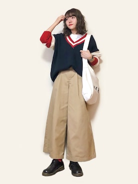 「JEANASIS（ジーナシス）のアイテム（チノパンツ）」を使った、かほこ。さん（レディース・161cm）の秋コーディネート