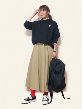 かほこ。さんの「【Dickies】ツイルタックフレアスカート /チノスカート」を使ったコーディネート