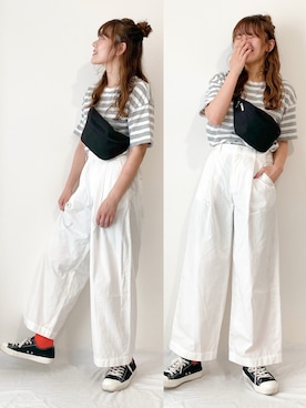 「DHOLIC（ディーホリック）のアイテム（ボディバッグ/ウエストポーチ）」を使った、かほこ。さん（レディース・161cm）の夏コーディネート