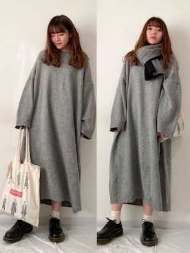 「ISOOK（アイスー）のアイテム（ワンピース/ドレス）」を使った、かほこ。さん（レディース・162cm）の秋コーディネート