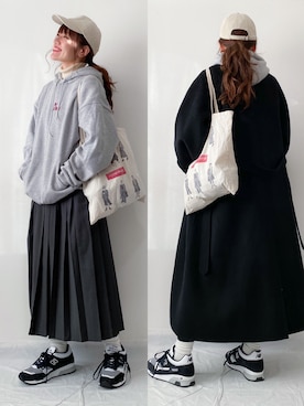 「白ソックス」｜「アイテム（ステンカラーコート）」を使った、かほこ。さん（レディース・162cm）の冬コーディネート
