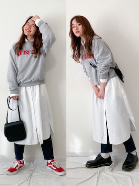 「オールドスクール」｜「アイテム（シャツワンピース）」を使った、かほこ。さん（レディース・162cm）の春コーディネート