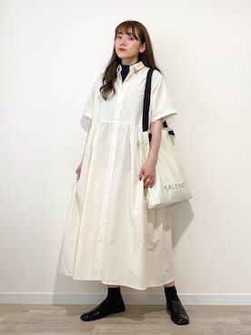 「KALENO（カレノ）のgather shirt op（シャツワンピース）」を使った、かほこ。さん（レディース・162cm）の夏コーディネート