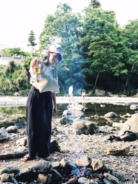 「mintdesigns（ミントデザインズ）のアイテム（バッグ）」を使った、青柳 文子さん（レディース・162cm）の夏コーディネート