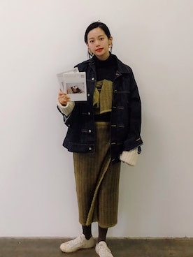 「Steven Alan」｜「アイテム（デニムジャケット）」を使った、青柳 文子さん（レディース・162cm）の冬コーディネート