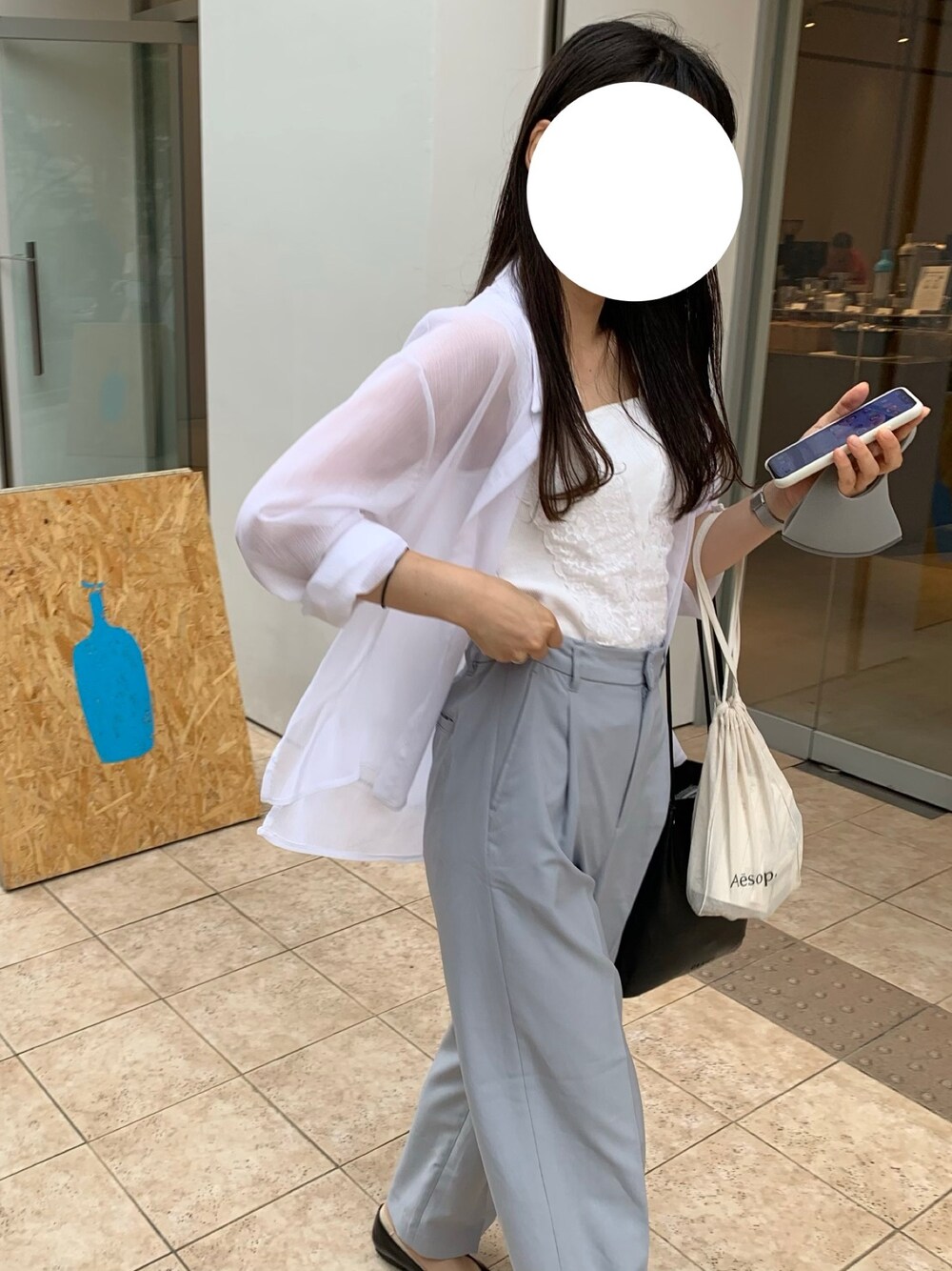 「mystic、Vレースフレンチプルオーバー」｜「Aesopのアイテム（その他、その他）」を使った、A-mi.さん（レディース・165cm）の夏コーディネートの1枚目の写真