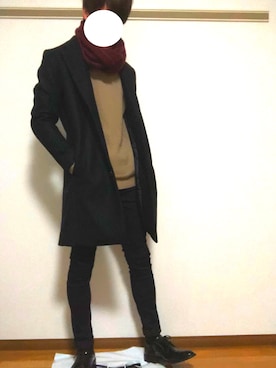 「仙台」｜「アイテム（チェスターコート）」を使った、わをんさん（メンズ・173cm）の冬コーディネート
