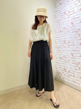 「スカートコーデ」｜「アイテム（帽子）」を使った、村上さん（レディース・160cm）の夏コーディネート
