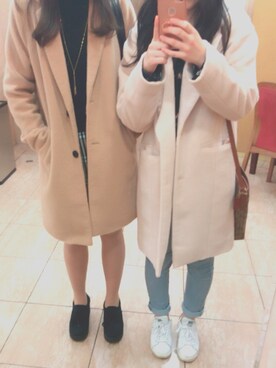 「one way（ワンウェイ）のアイテム（チェスターコート）」を使った、chisaさん（レディース・156cm）の冬コーディネート