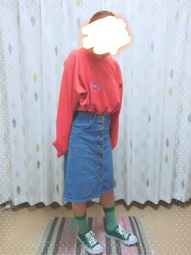 「Lee（リー）のアイテム（デニムスカート）」を使った、はし🐷さん（レディース・162cm）の春コーディネート