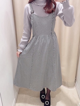 「リブニット」｜「アイテム（ジャンパースカート）」を使った、𝒩𝒶𝓃𝒶🐈さん（レディース・158cm）の冬コーディネート