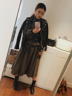 「DRWCYS（ドロシーズ）のアイテム（ライダースジャケット）」を使った、Hana_tyouさん（レディース・168cm）の秋コーディネート
