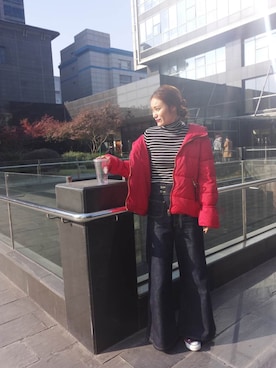 「ハイウエストパンツ」｜「アイテム（ナイロンジャケット）」を使った、Hana_tyouさん（レディース・168cm）の冬コーディネート