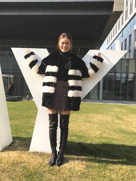 「MOUSSY（マウジー）のアイテム（ノーカラージャケット）」を使った、Hana_tyouさん（レディース・168cm）の冬コーディネート