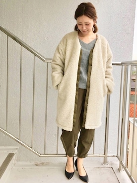 「アイテム（ミリタリージャケット、ホワイト系）」を使った、ottilieさん（レディース・165cm）の冬コーディネート