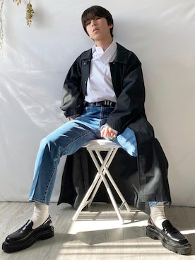「GUコーデ」｜「アイテム（ステンカラーコート）」を使った、ゆーひさん（メンズ・164cm）の春コーディネート